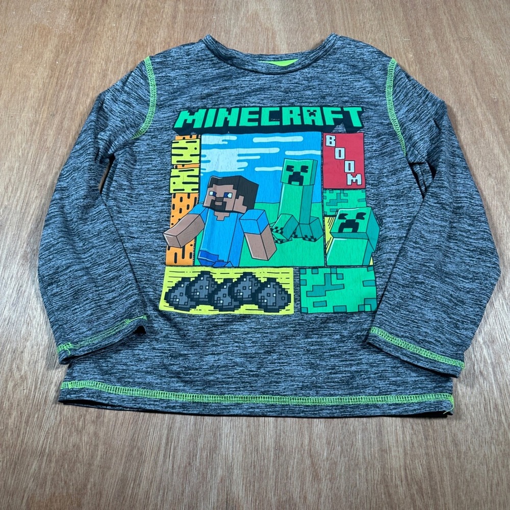 Jumping Beans Minecraft Active Shirt Kids Size 7 Gray Long Sleeve Graphic Tee